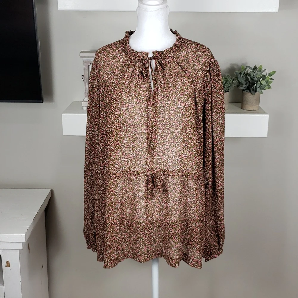 Rosemunde Copenhagen Long Sleeve Semi Sheer Tunic Blouse NWT